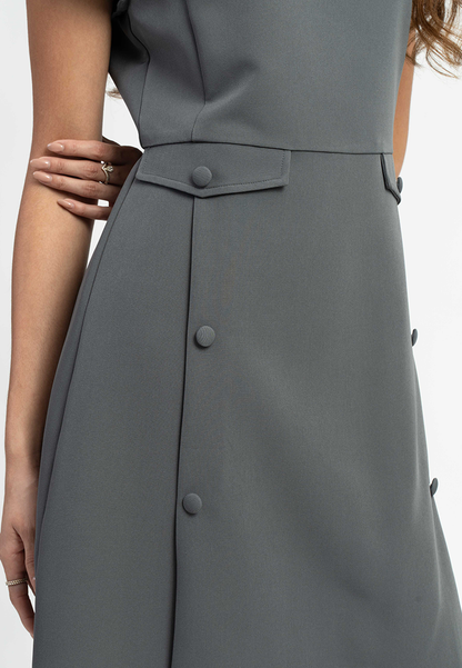 Ayla Short Sleeves Contrast Collar A-Line Midi Dress
