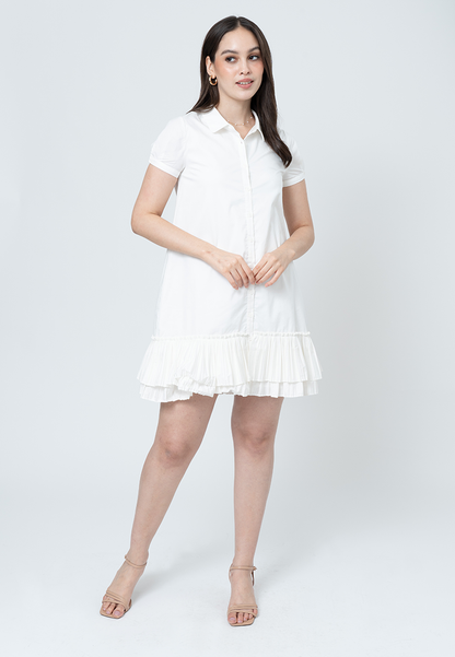 Tilda A-Line Dress with Puff Sleeves and Pleated Hem