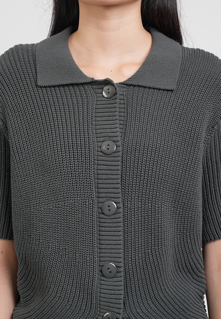 Estelle Collared Ribbed Knit Top with Curved Hem