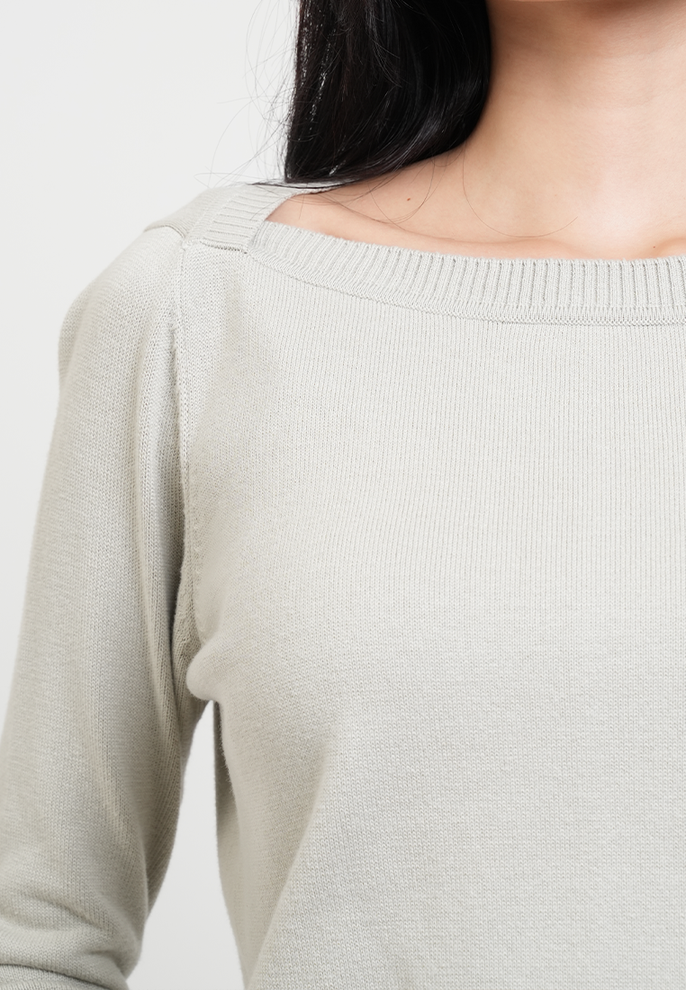 Cora Wide Boatneck 3/4 Sleeve Fine Knit Top