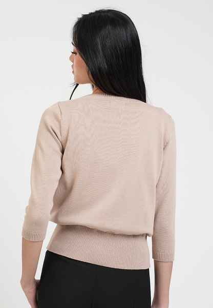 Cora Wide Boatneck 3/4 Sleeve Fine Knit Top