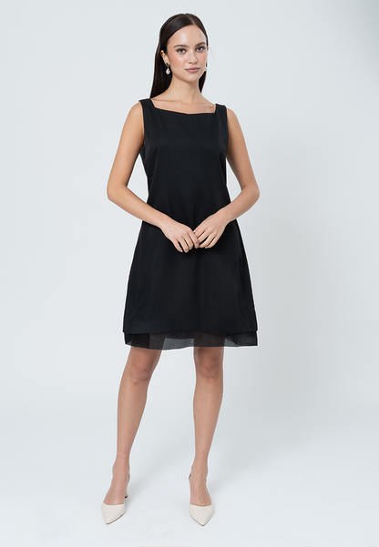 Sabine Sleeveless Dress with Organza Hem Layering Detail