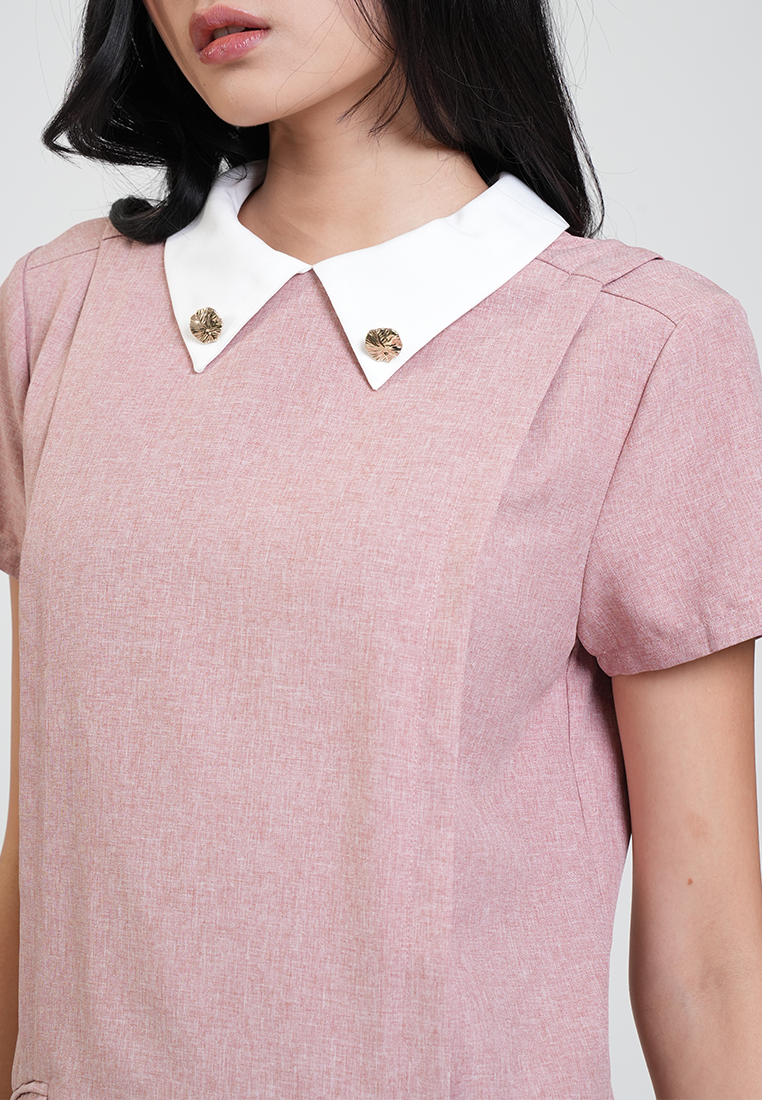 Dioone Flap Pocket Shift Dress with Collar