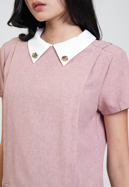 Dioone Flap Pocket Shift Dress with Collar
