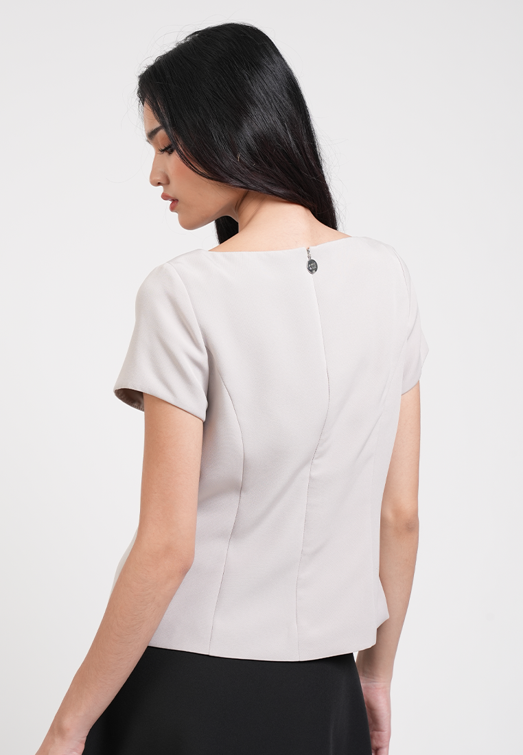 Roux Boat Neck Scalloped Hem Blouse