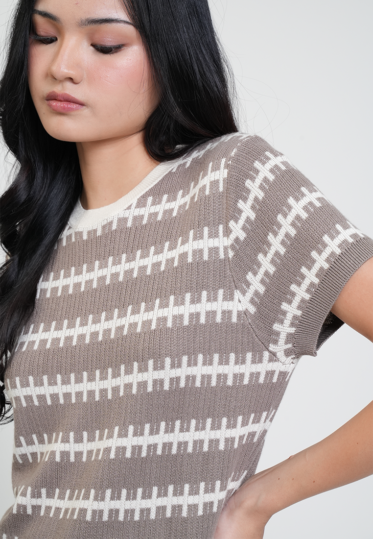 Jenna Knitted Print Short Sleeve Top