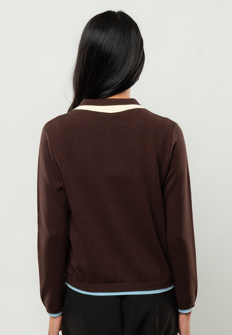 Maya Fitted Collared Cardigan with Contrast Placket