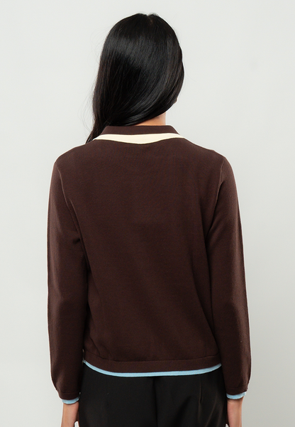 Maya Fitted Collared Cardigan with Contrast Placket