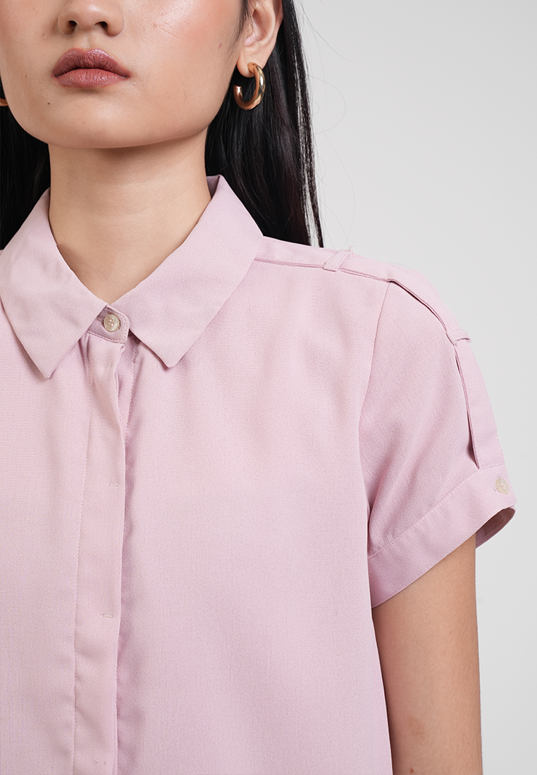 Clarisse Short Sleeve Button Down Shoulder Blouse