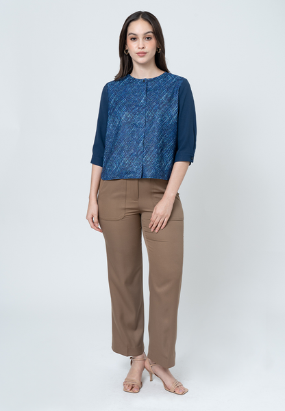 Immarra Hatching Printed Top with 3/4" Sleeves