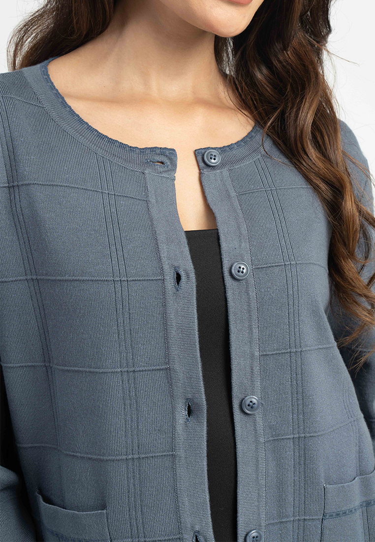 Naya Grid Knit Cardigan with Patch Pockets