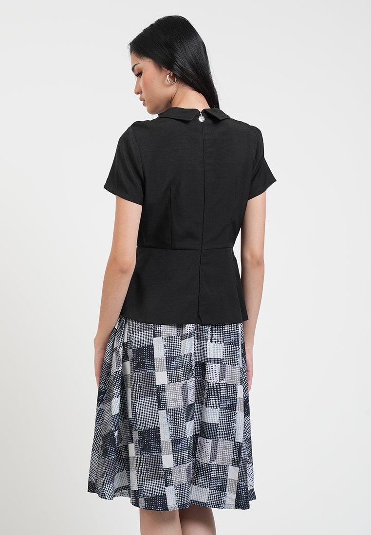 Mary Jane Geometric Print Collared A-Line Dress