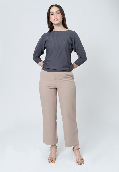 Moriah Knit Top with 3/4 Sleeves and Ribbing Details