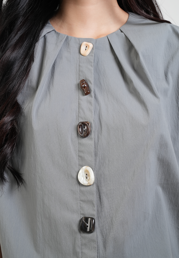 Nyra Pleated Neckline Multi-Tone Button Top