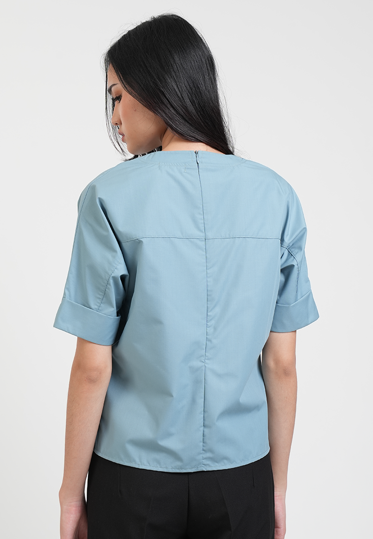 Aivee Notched Neckline Short Sleeve Blouse