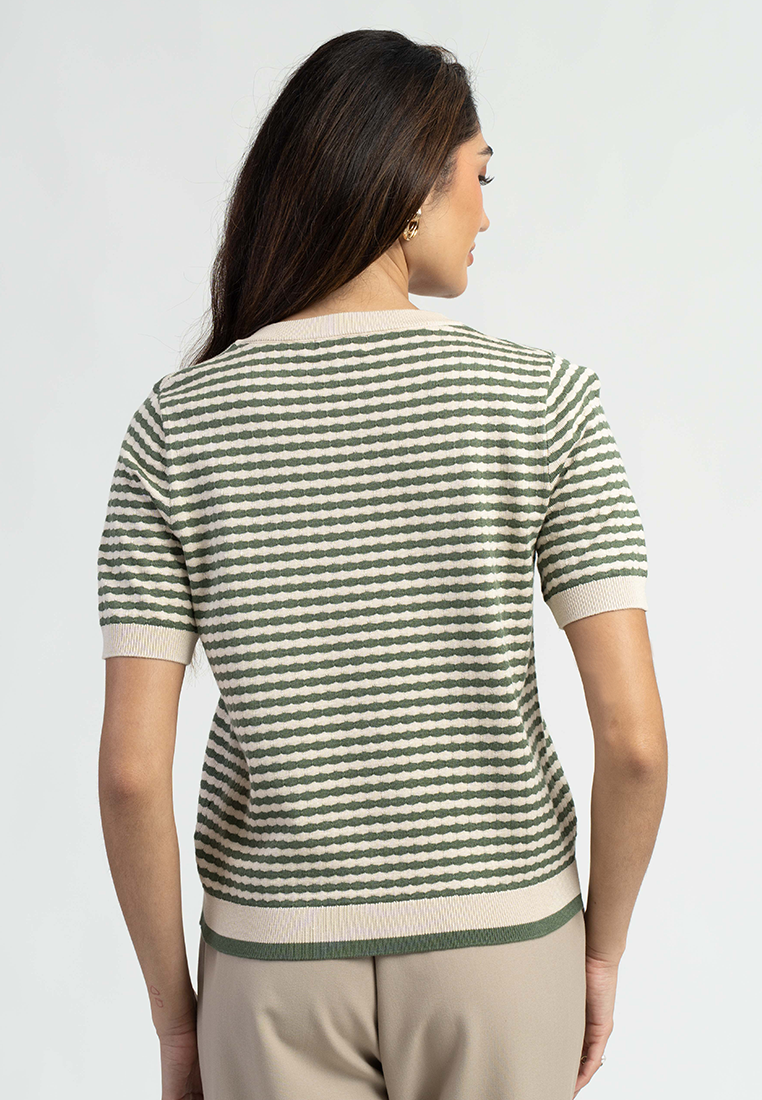Zari Textured Stripe Knitted Short Sleeve Top