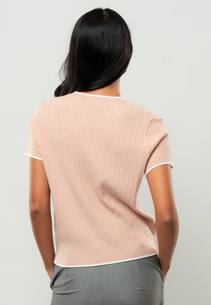 Cheena Cable Knit Contrast Trim Top