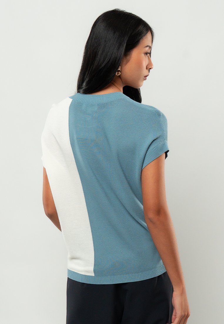 Jessa Colorblock Short-Sleeve Knit Crewneck Blouse