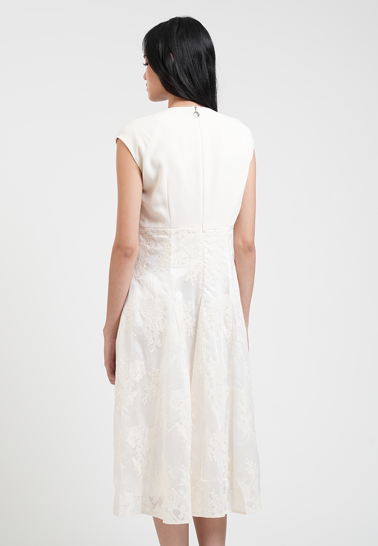 Tessa Cap Sleeve Lace Detail Midi Dress