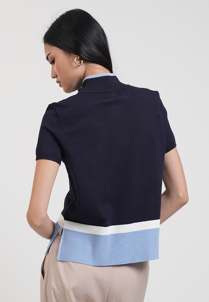 Catherine Colorblock Collared Zip Knit Top
