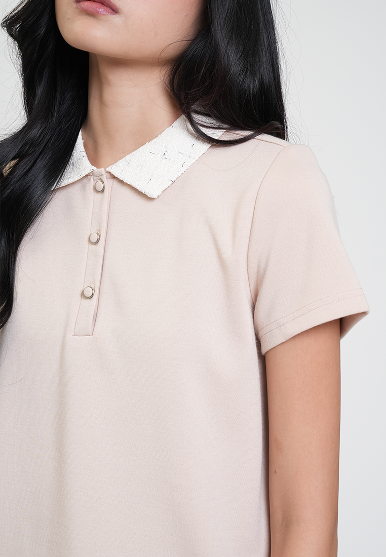 Mariella Contrast Tweed Collar Polo Top