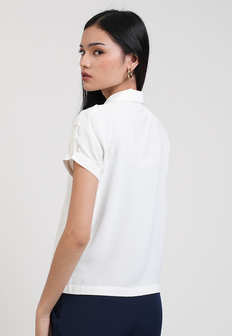 Clarisse Short Sleeve Button Down Shoulder Blouse