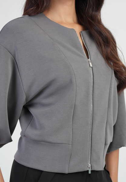 Lunavelle Dolman Sleeve Zip-Up Knit Jacket