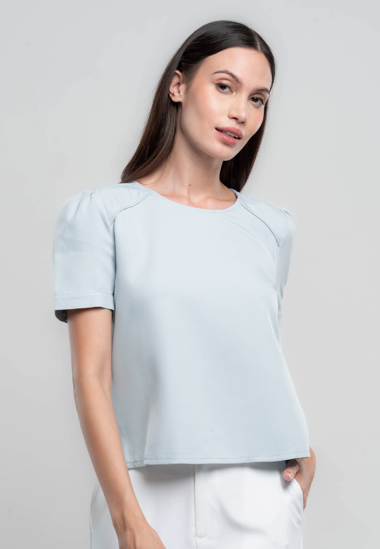 Megan Short Sleeve's Plain Top w/ Pearl Embellishment on Side Slits