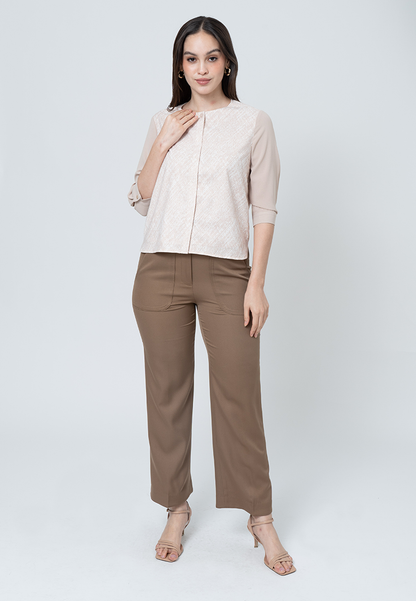 Immarra Hatching Printed Top with 3/4" Sleeves