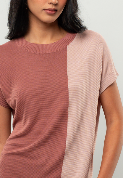 Jessa Colorblock Short-Sleeve Knit Crewneck Blouse