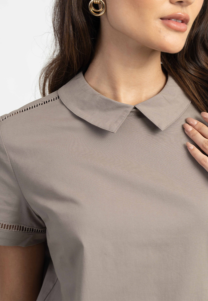 Zeya Peter Pan Collar Top with Eyelet Trim