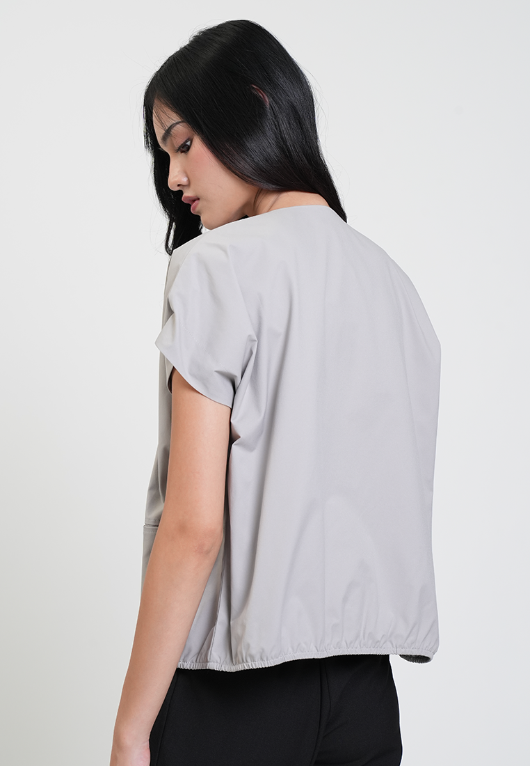 Aleah Cap Sleeve Zip-Up Pocket Detail Top