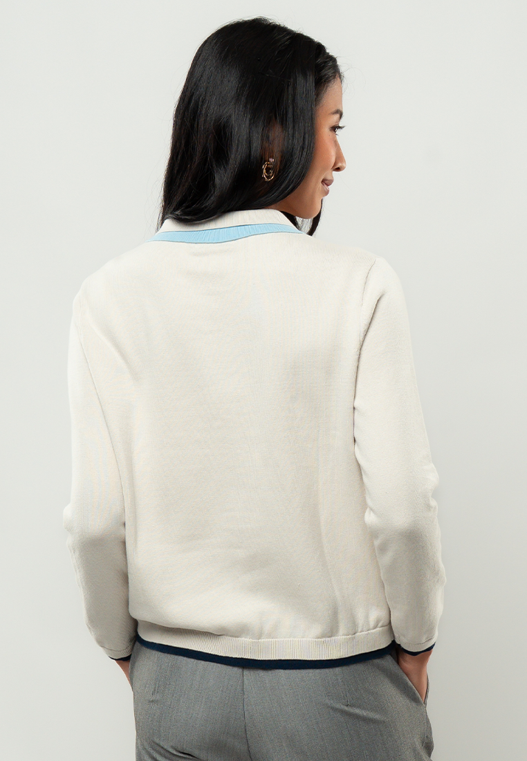 Maya Fitted Collared Cardigan with Contrast Placket