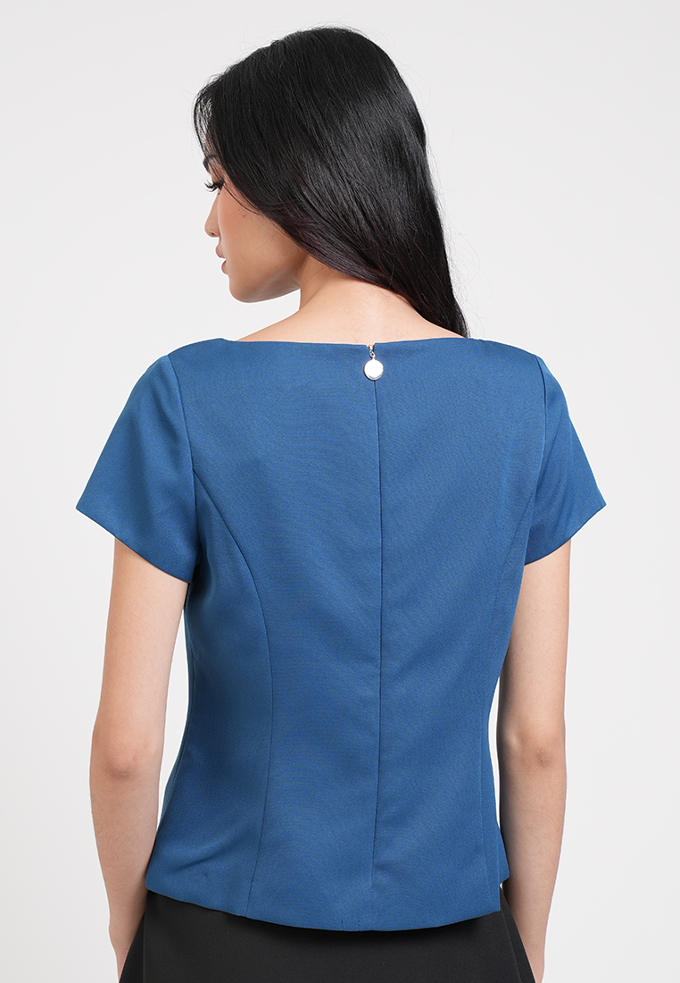 Roux Boat Neck Scalloped Hem Blouse