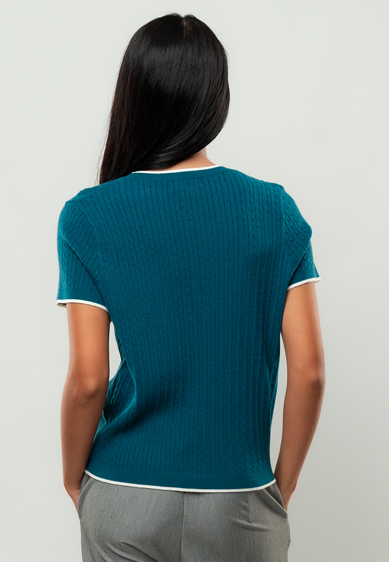 Cheena Cable Knit Contrast Trim Top