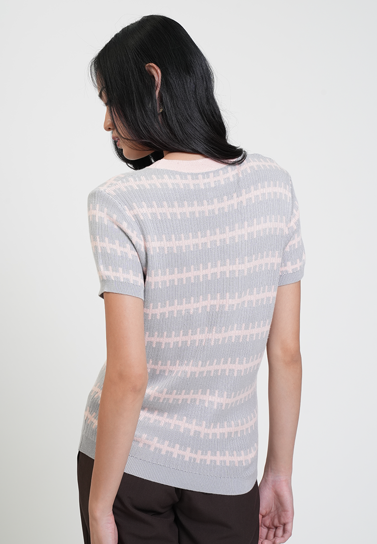 Jenna Knitted Print Short Sleeve Top