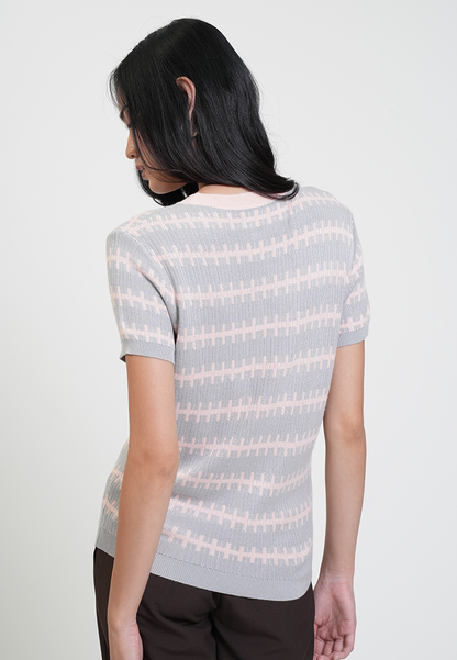 Jenna Knitted Print Short Sleeve Top