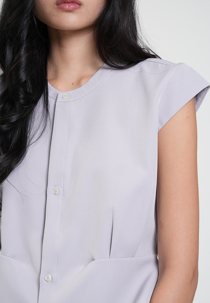 Celine Placket Button Cap Sleeve Top