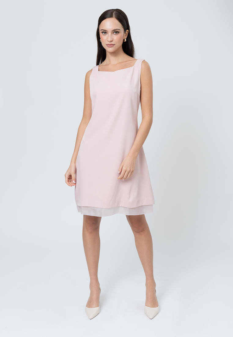 Sabine Sleeveless Dress with Organza Hem Layering Detail