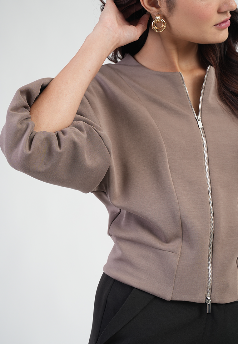 Lunavelle Dolman Sleeve Zip-Up Knit Jacket