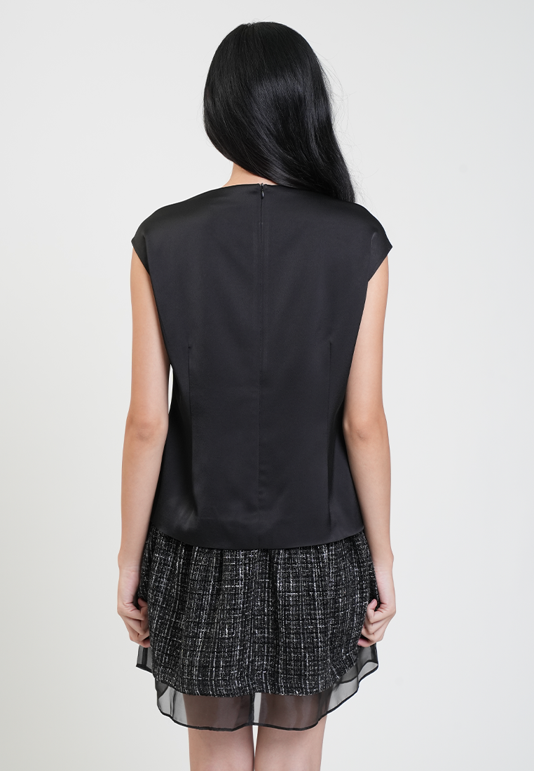 Chastine Cap Sleeve Satin Drop Waist Dress