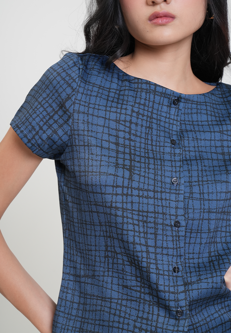 Alaina Button-Down Grid Print Blouse