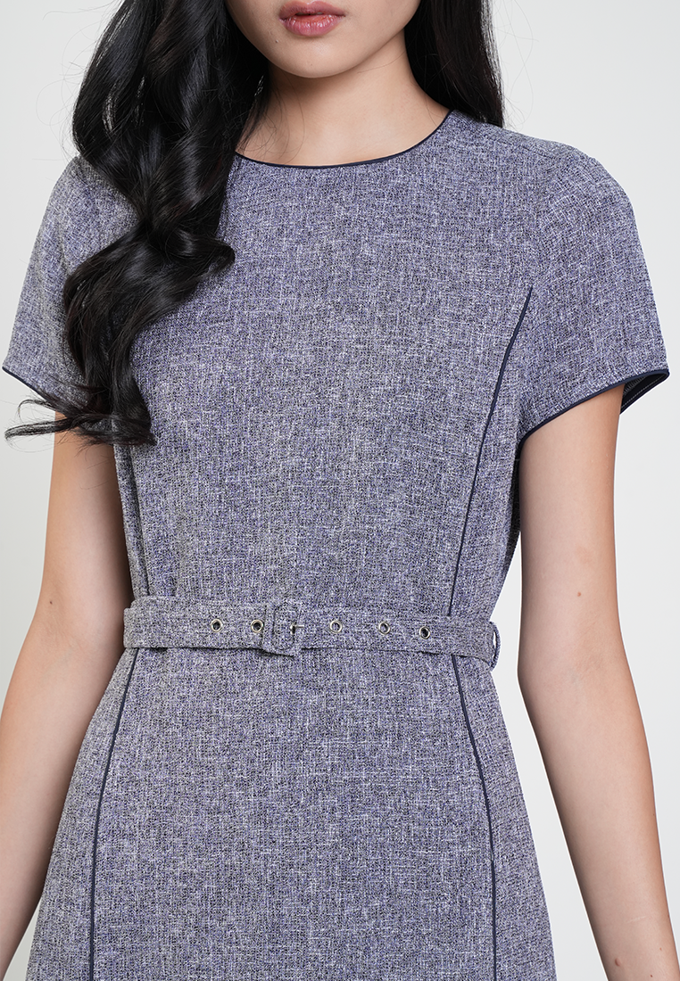 Reena Belted Piping Detail Dress