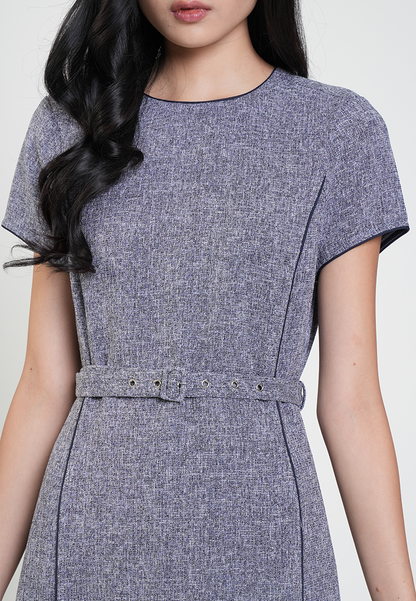 Reena Belted Piping Detail Dress