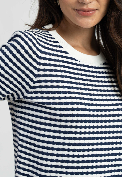 Zari Textured Stripe Knitted Short Sleeve Top