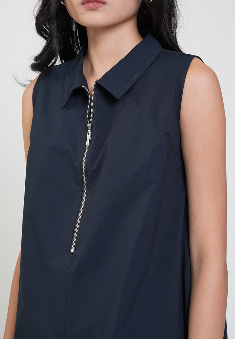 Cleo Collared Zipper Sleeveless Shift Dress