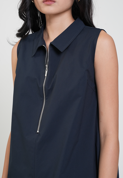 Cleo Collared Zipper Sleeveless Shift Dress