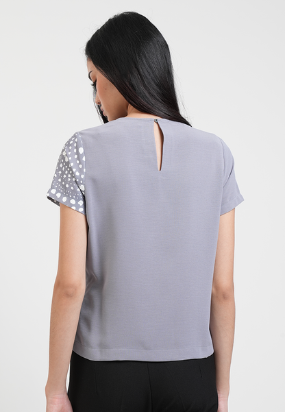 Clairo Assymetrical Wrap Blouse with Dotted Print