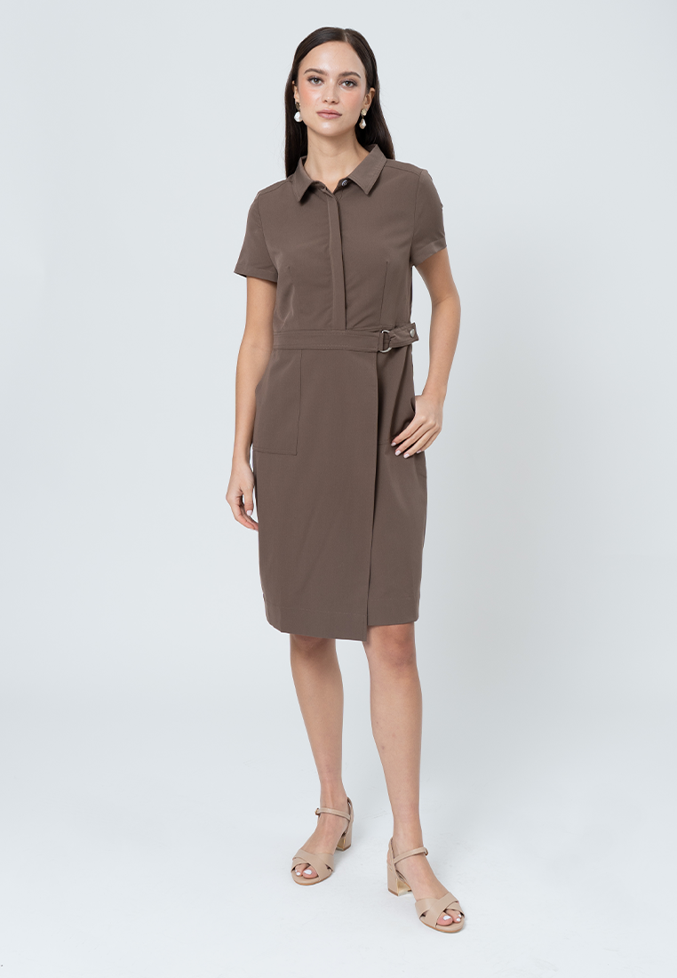 Maire Shift Dress with Structured Wrap Skirt Detail and D-Ring Accent