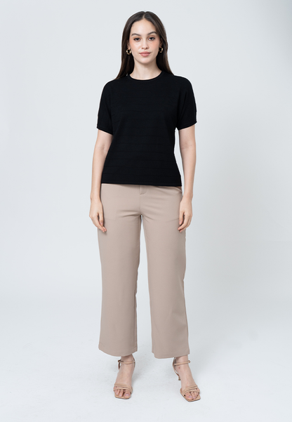 Nilou Knitted top with Embossed  Stripes and Pointelle Detail